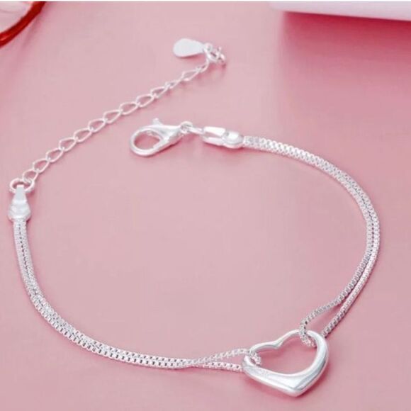 The Precious Heart double chain charm bracelet in 925 - Picture 4 of 5